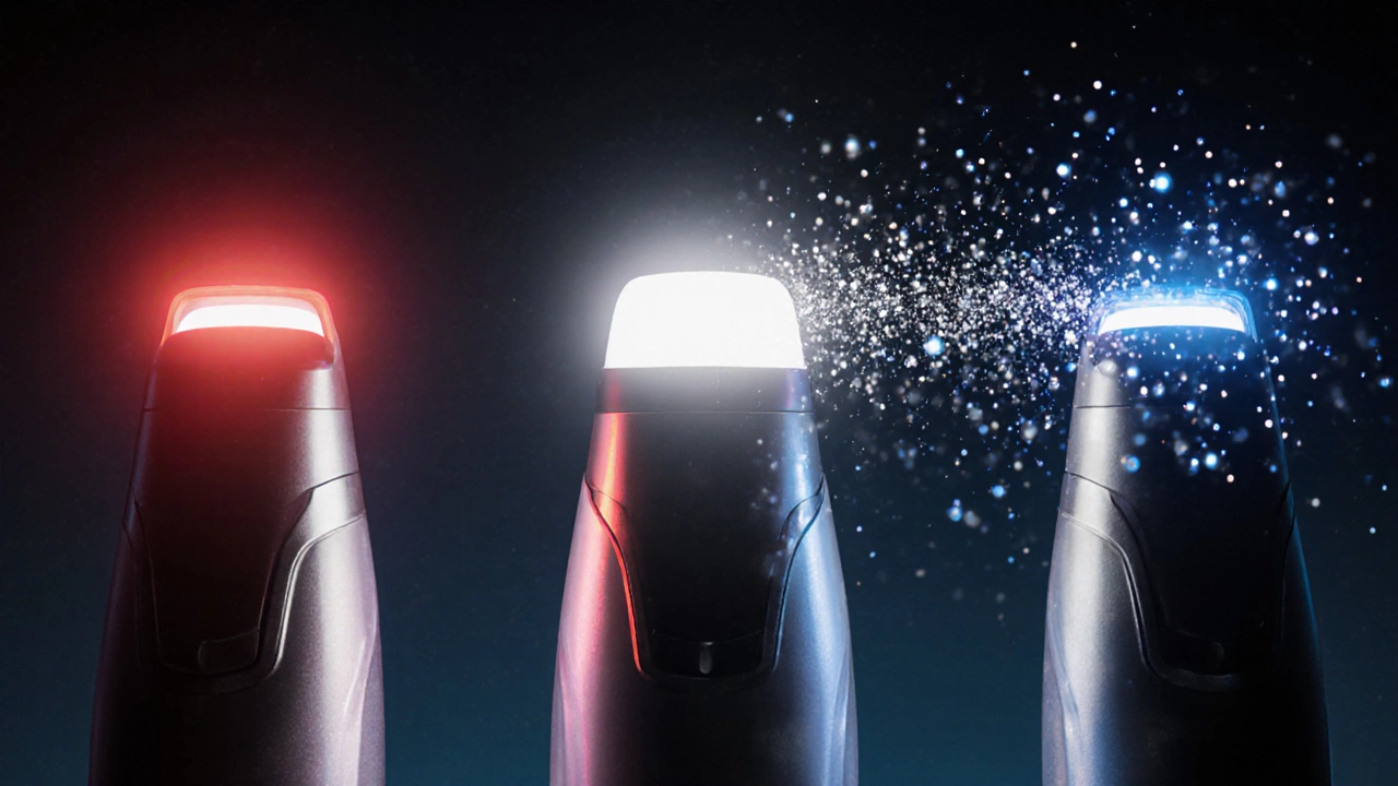 Три аппарата для борьбы с пигментацией: лазер, IPL и пикосекундный лазер, излучающие разные световые импульсы.