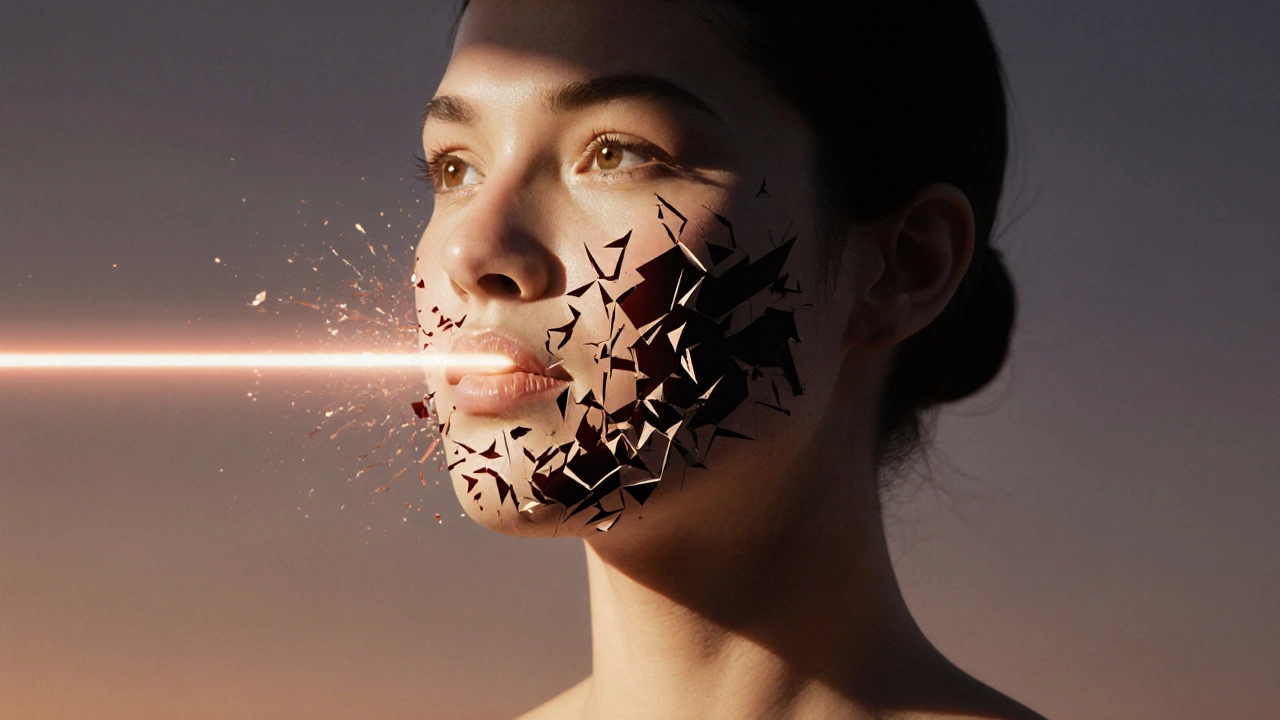 Беременная женщина, на лице которой лазер вызывает темные пигментные пятна — риск гиперпигментации.