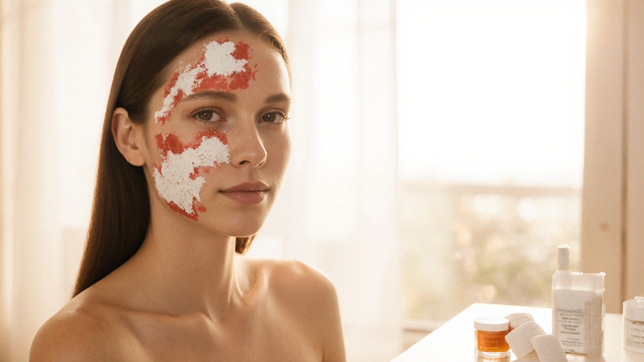 Лицо после CO2 лазерной процедуры с признаками обновления кожи.