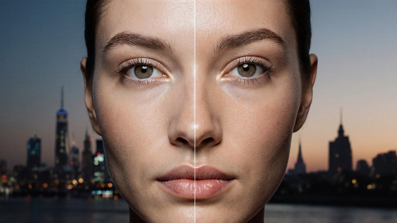 Сравнение лица до и после омолаживающих процедур с эффектом восстановления коллагена