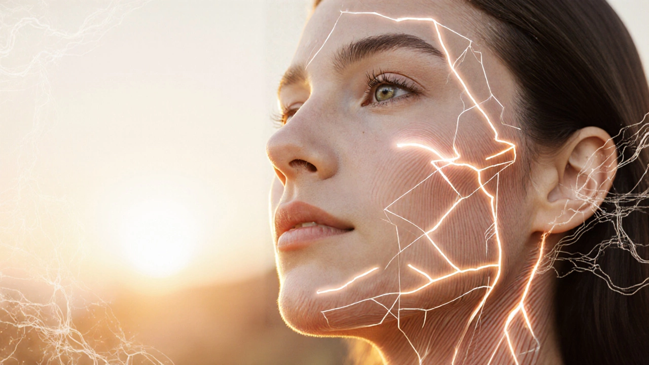 Видимые эффекты микротоковой терапии на лице: подтянутые контуры и светящаяся кожа.