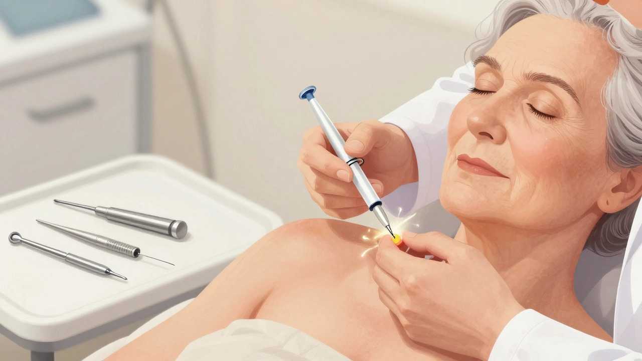 Врач проводит мезотерапию пептидами — тонкие инъекции в кожу лица, создающие здоровое сияние без изменения формы.