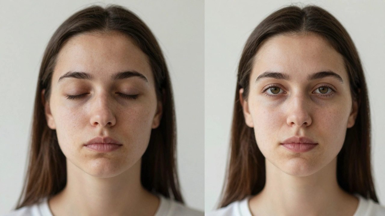 Сравнение до и после: восстановленная естественная форма лица без излишней объемности.