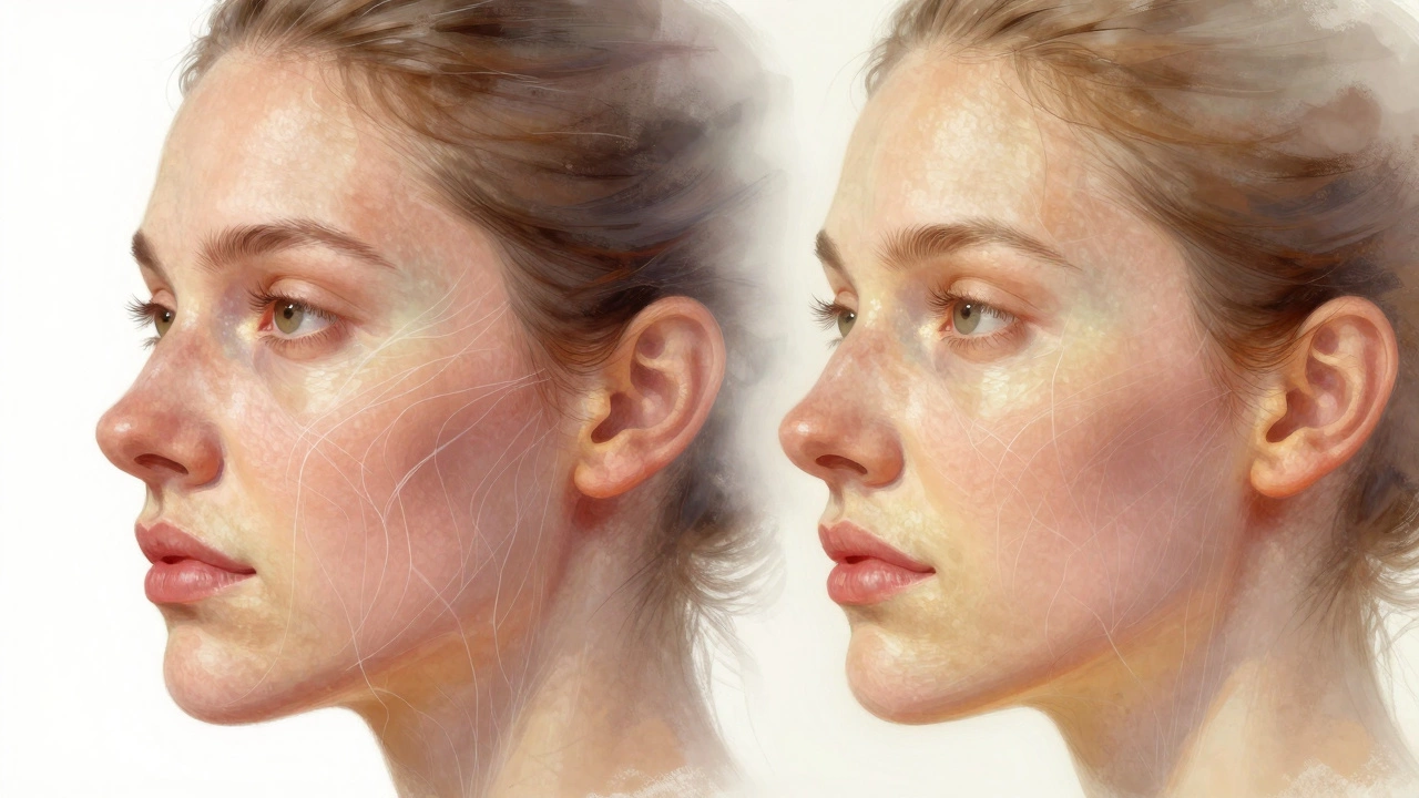 Сравнение молодой и зрелой кожи с визуализацией уменьшения коллагена со временем.