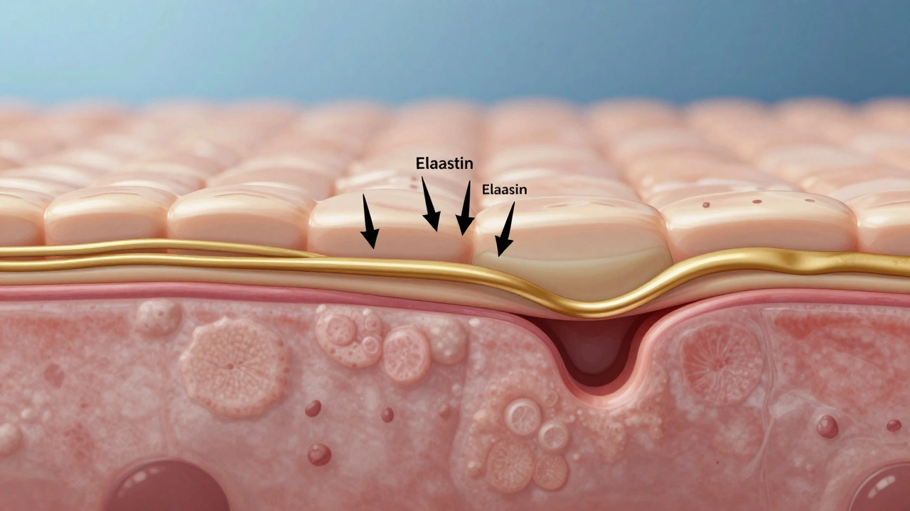 Микроскопический разрез кожи, показывающий восстановление коллагена после лазерного воздействия.