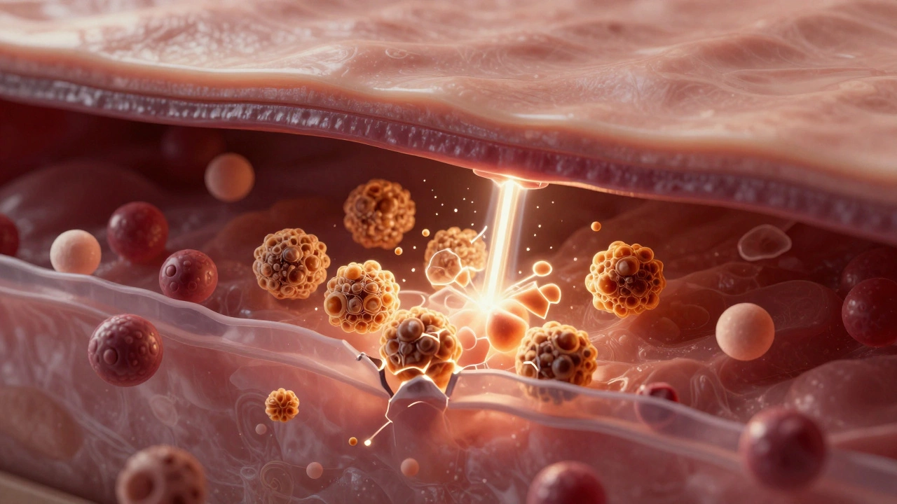 Микроскопическое изображение разрушения меланина пикосекундным лазером и его удаление иммунными клетками.