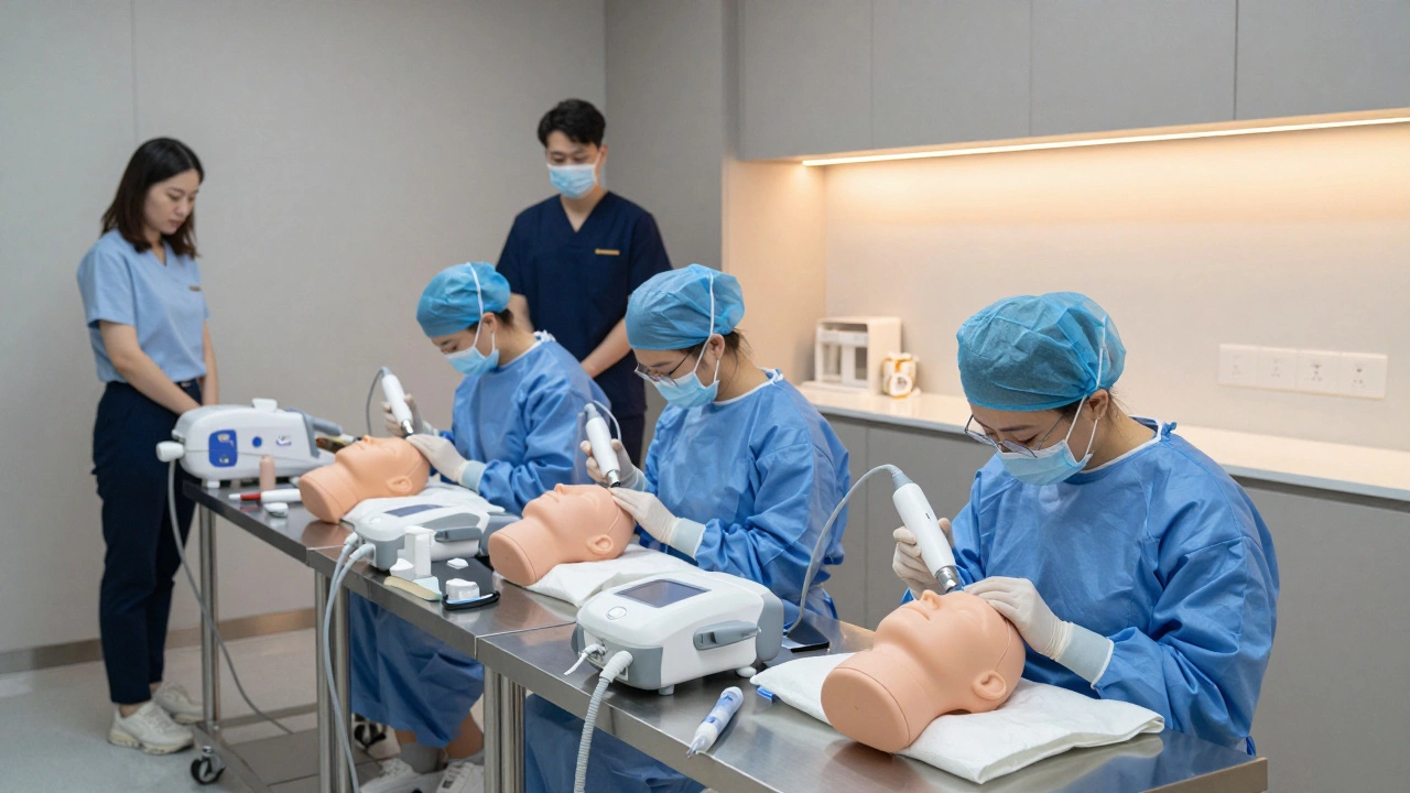 Практика косметологов на манекенах в учебном классе