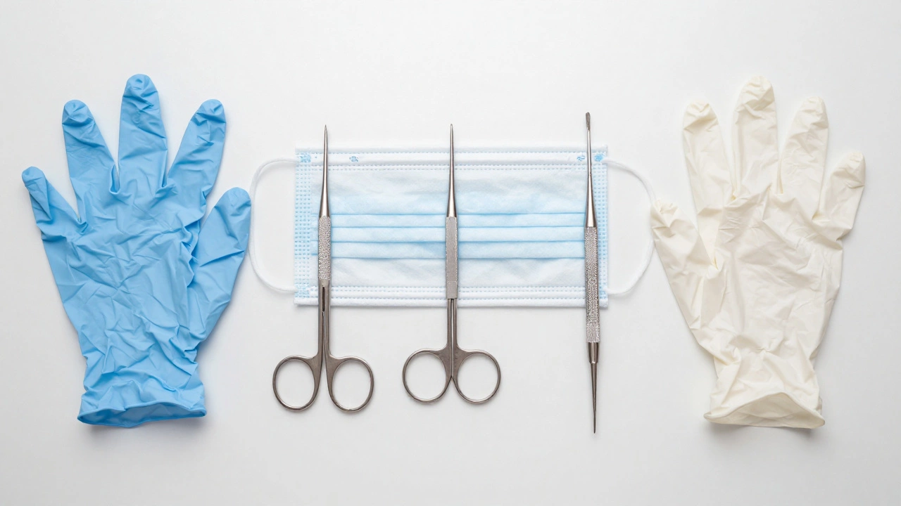 Стерильные инструменты косметолога на чистом медицинском столе.