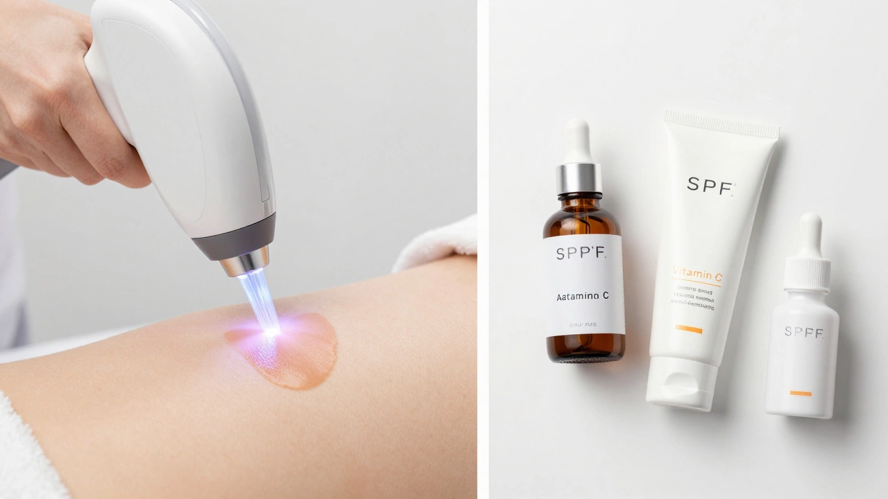 Лазерное удаление пигментных пятен и набор косметических средств с SPF и витамином С