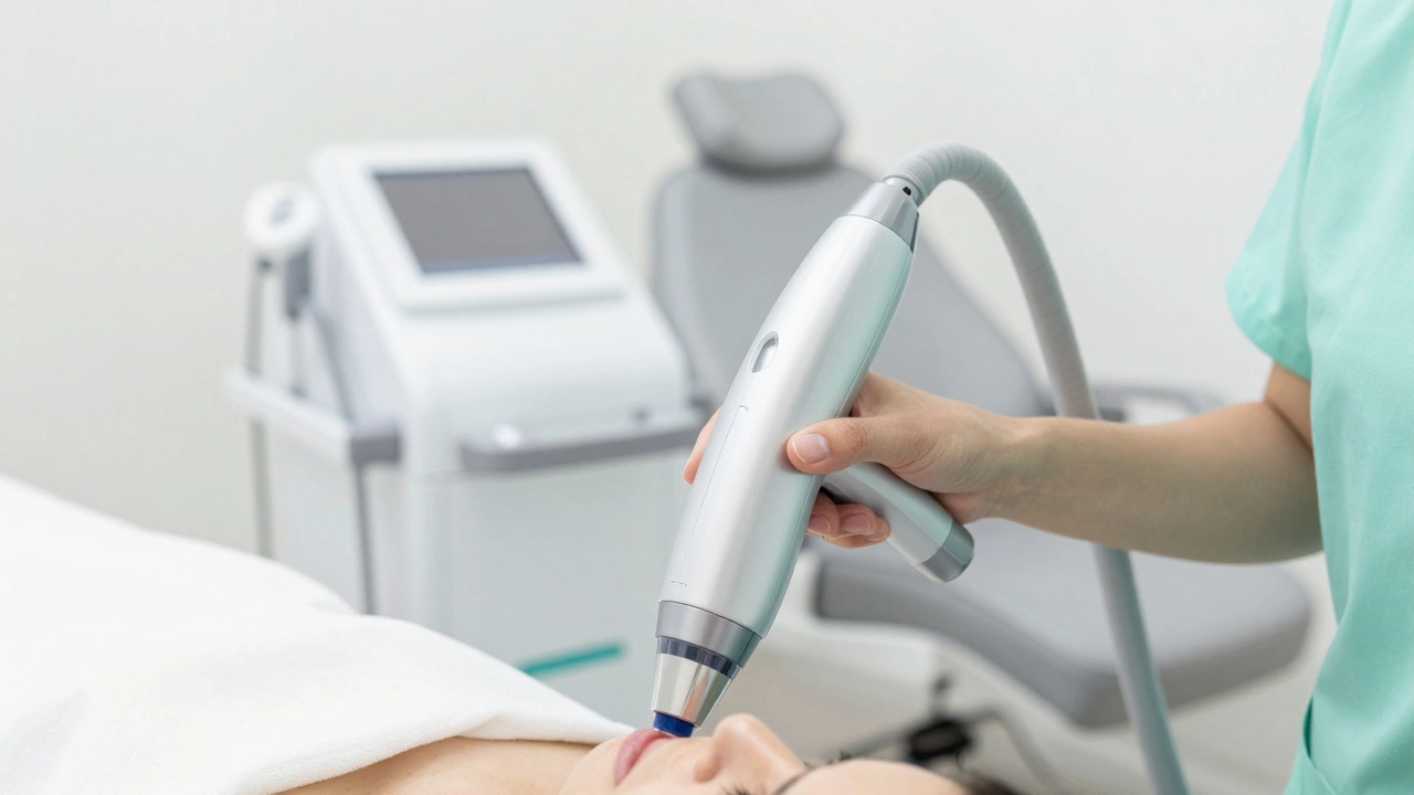 Современный лазерный аппарат в интерьере профессиональной клиники косметологии