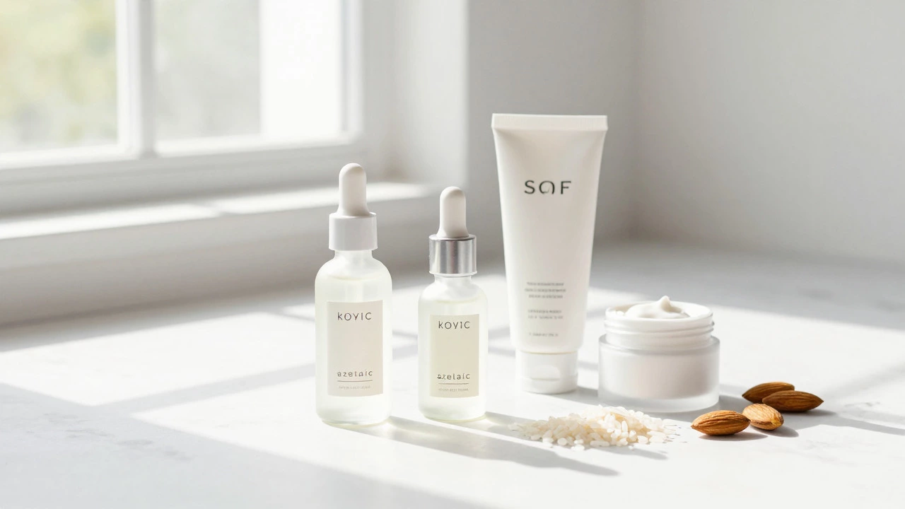 Уход за кожей: сыворотки, крем с SPF и увлажняющий крем на столе